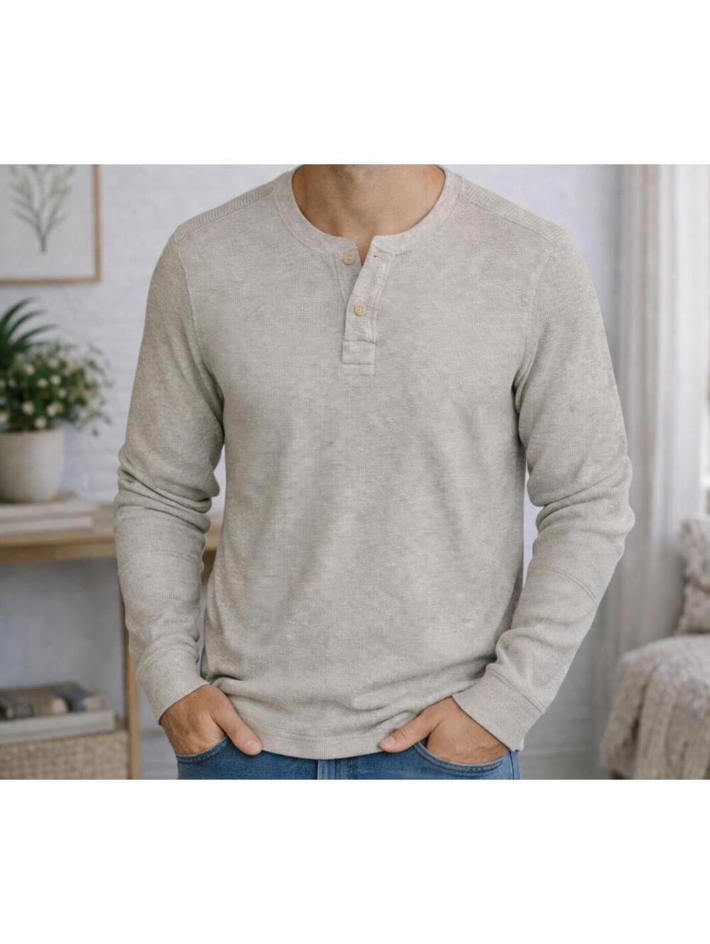 J.Crew Waffle Knit 100% Cotton Light Gray Long Sleeve Shirt Men's - Size Medium